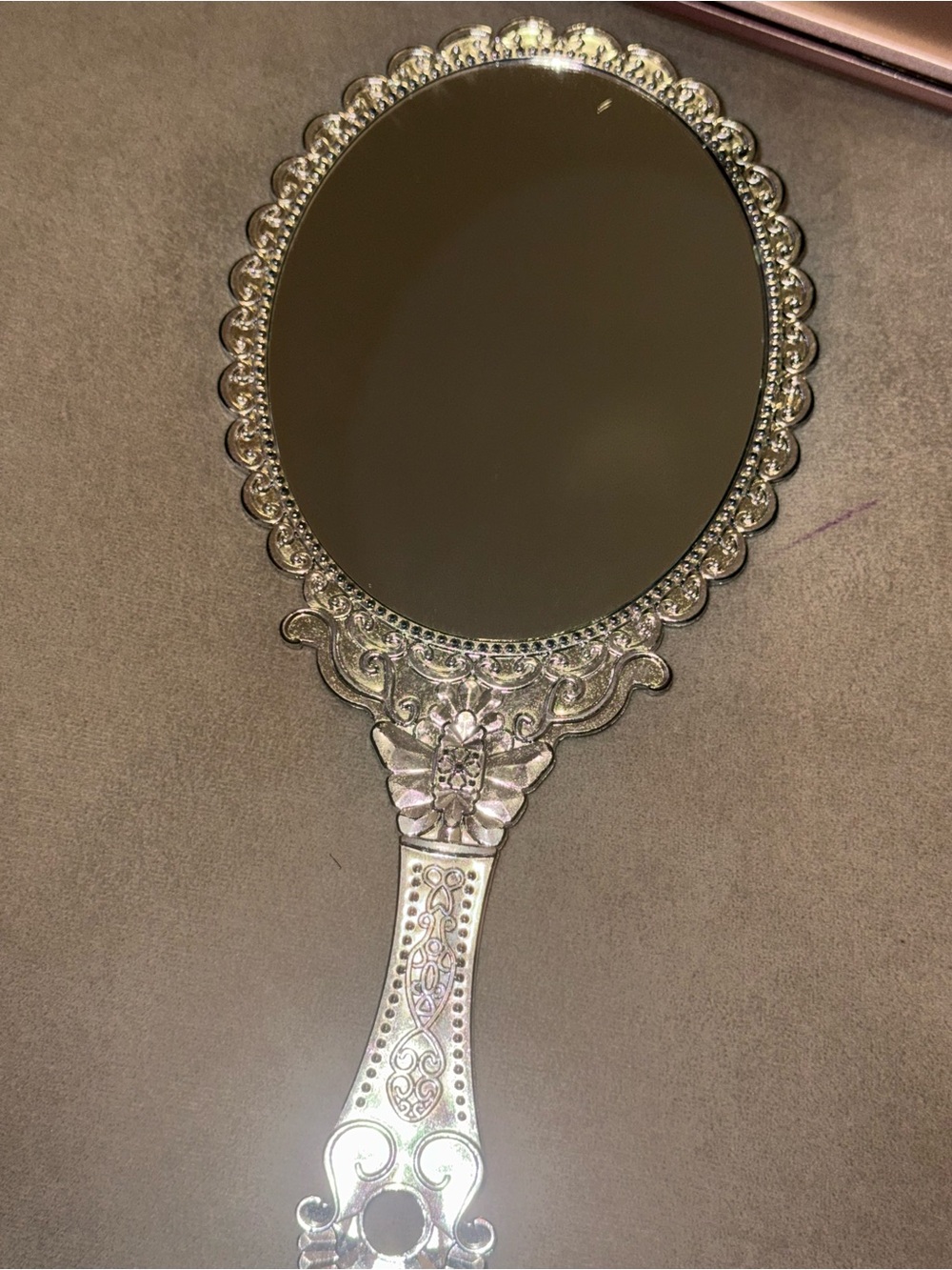 Ornate Silver Handheld Vanity Mirror - Silver